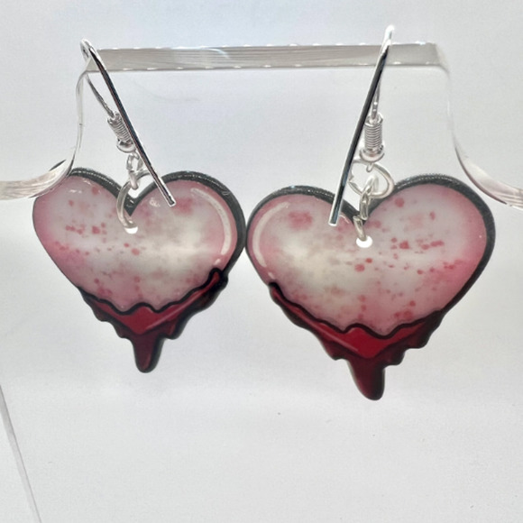 Bleeding Heart Earrings - Valentines Day Earrings - Wednesday Addams Earrings - Picture 7 of 10